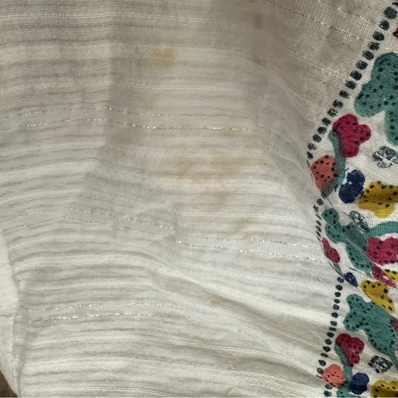 Flawed Roller Rabbit size Small V Neck Floral Babydoll Dress Metallic Summer - Picture 8 of 8